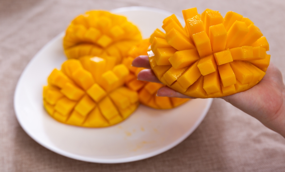 A mango cut, ready for eating