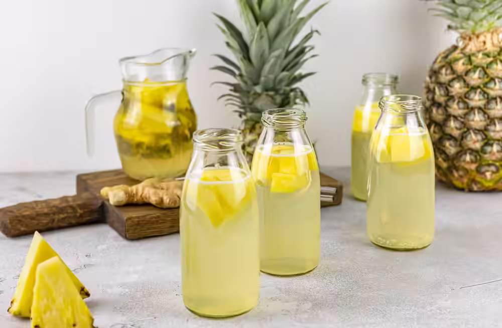 Homemade probiotic superfood drink, tepache. Mexican fermented pineapple beer